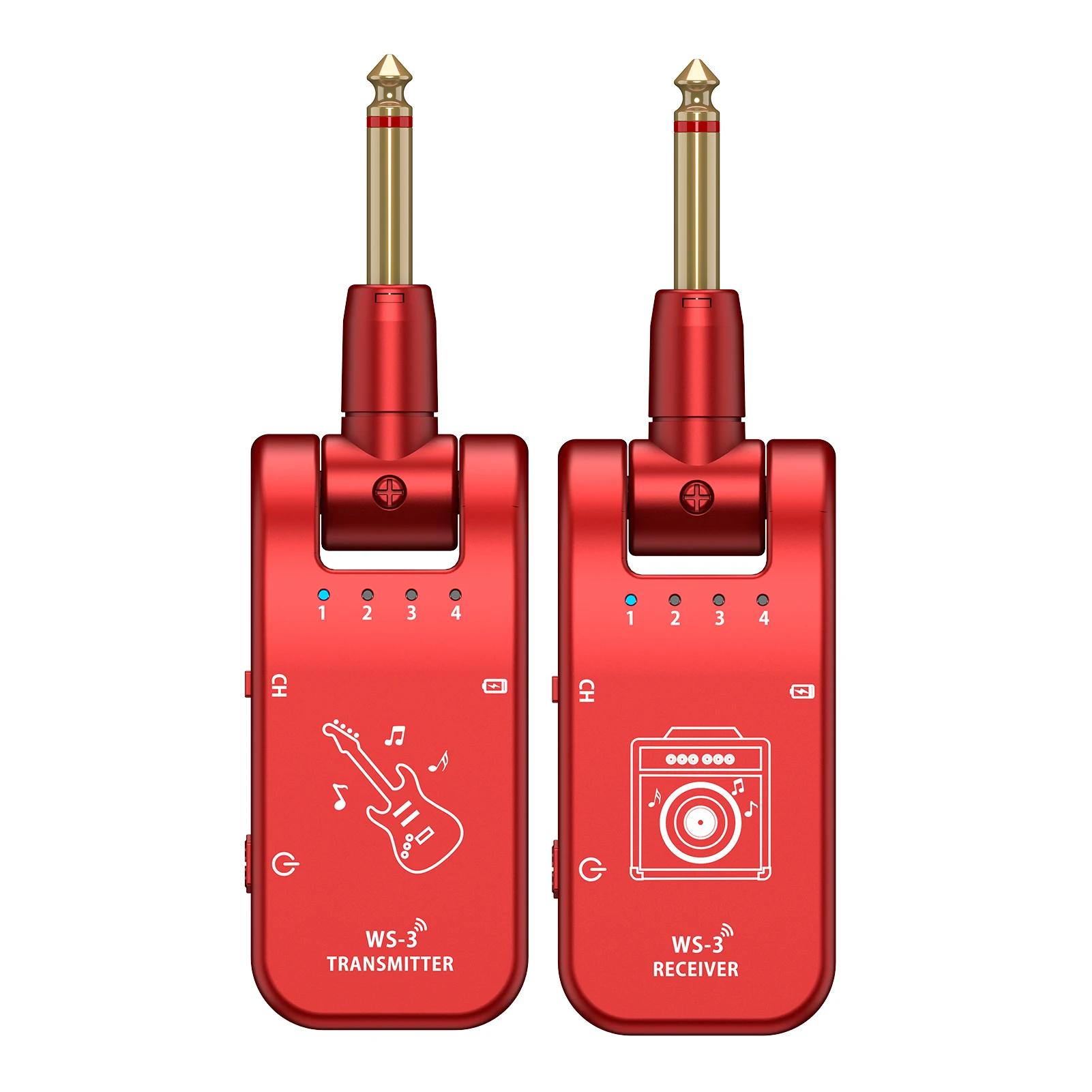 UHF 4 Channels Wireless Guitar System Transmitter and Receiver 800MHz-900MHz Plug and Play 282-degree Rotation Guita